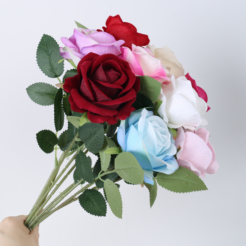 Simulation flannel rose bouquet silk bouquet wedding living room coffee table decoration cross-border fake flower ornaments Valentine's Day party