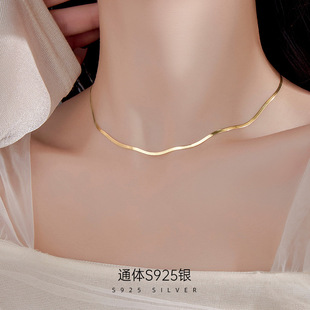 Banyan Tree S925 Silver Cold Style Flat Snake Necklace Minimalist High-Level Overlapping Summer Ins Style Clavicle Chain Accessories