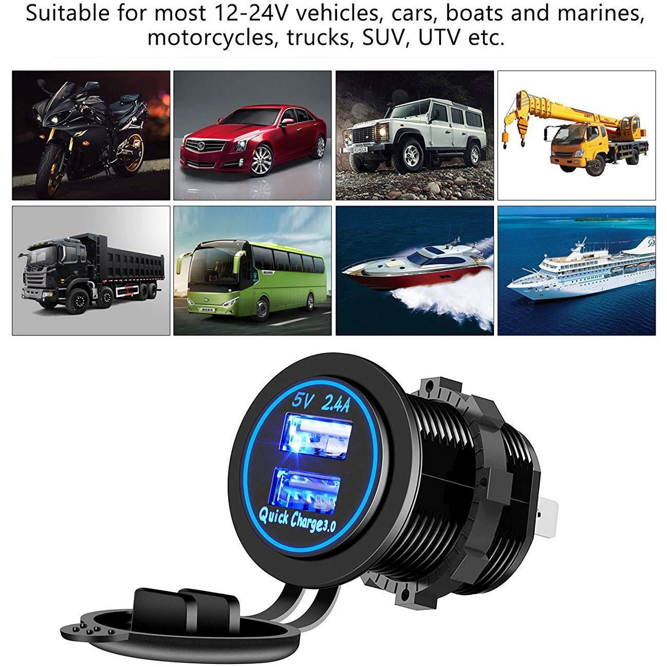 Новый автомобиль RV модифицированный автомобиль двойной USB 2.4A+QC3.0 высокоскоростная зарядка для автомобиля умная быстрая зарядка вход 12-24В