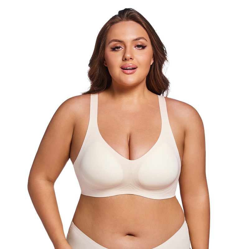 Soutien-gorge ChicShe sans coutures, anti-affaissement, froncé et ajustable sur les côtés, collection grandes tailles, minimisant la poitrine, idéal pour le sport et les femmes minces_voghion.com