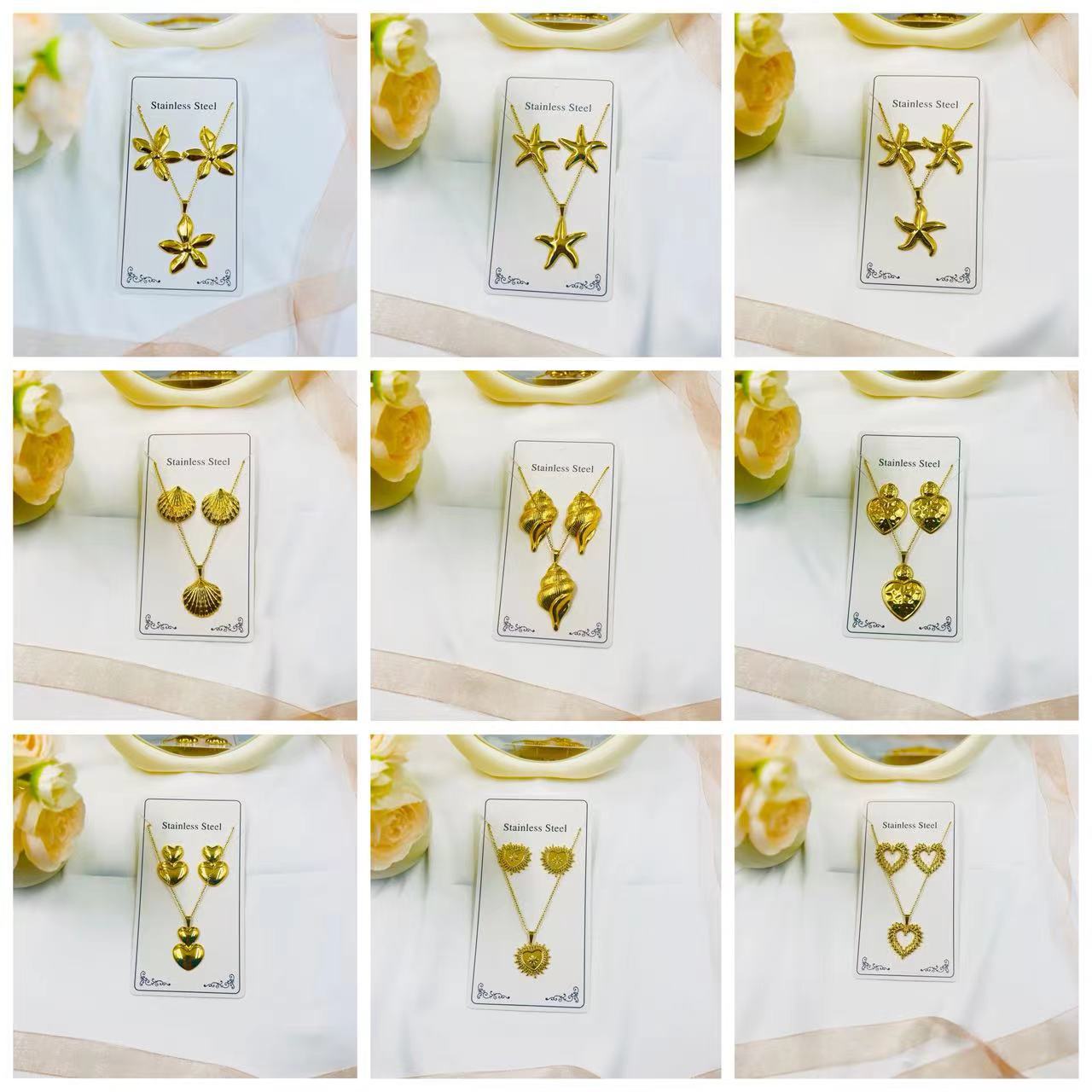 Factory Direct Sale Hydraulic Set Marine New Style Heart-Shaped Earrings Vintage Hollow Lantern Stainless Steel Gold-Plated Ocean Style