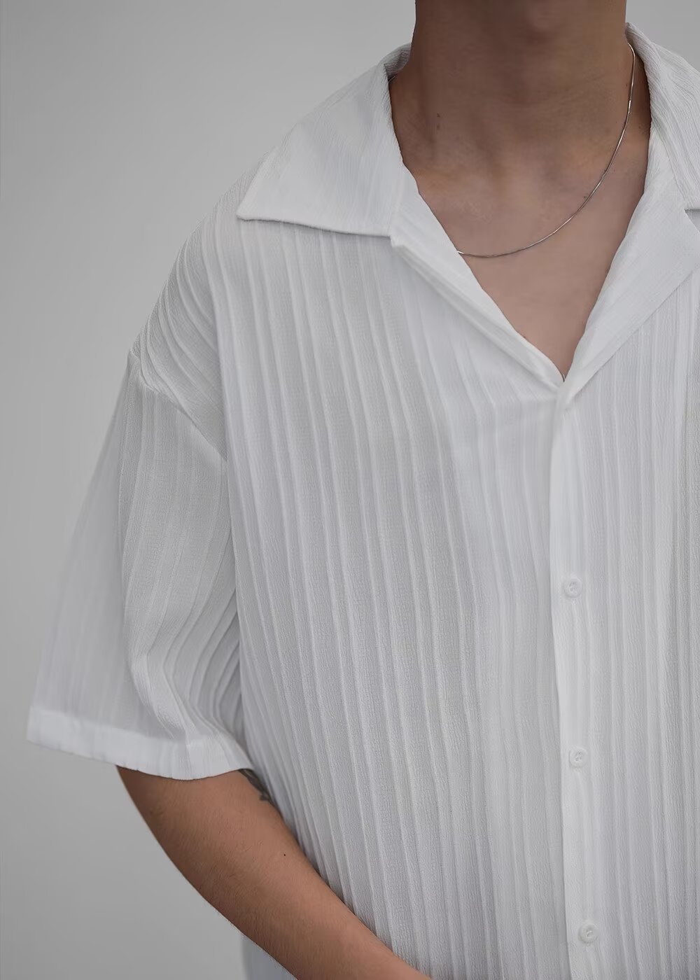 Herren Kurzarm Freizeithemd Mit Textur In Schwarz Weiss_voghion.com