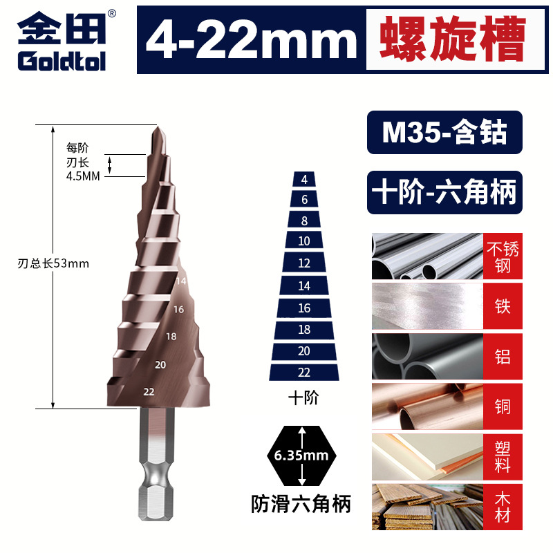 Jintian Pagoda broca agujero reamer perforación de acero inoxidable metal escalón especial de alta dureza broca de mano rotativa