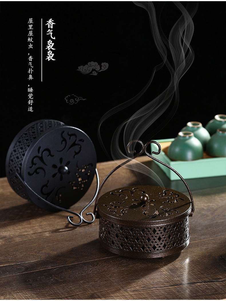 铁艺蚊香盘托家用神器蚊香架防火防烫带盖大号创意放文香盒子香炉