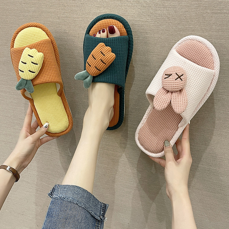 Linen slippers women's spring and autumn fabric slippers men's bedroom slippers summer indoor slippers slippers cute linen slippers