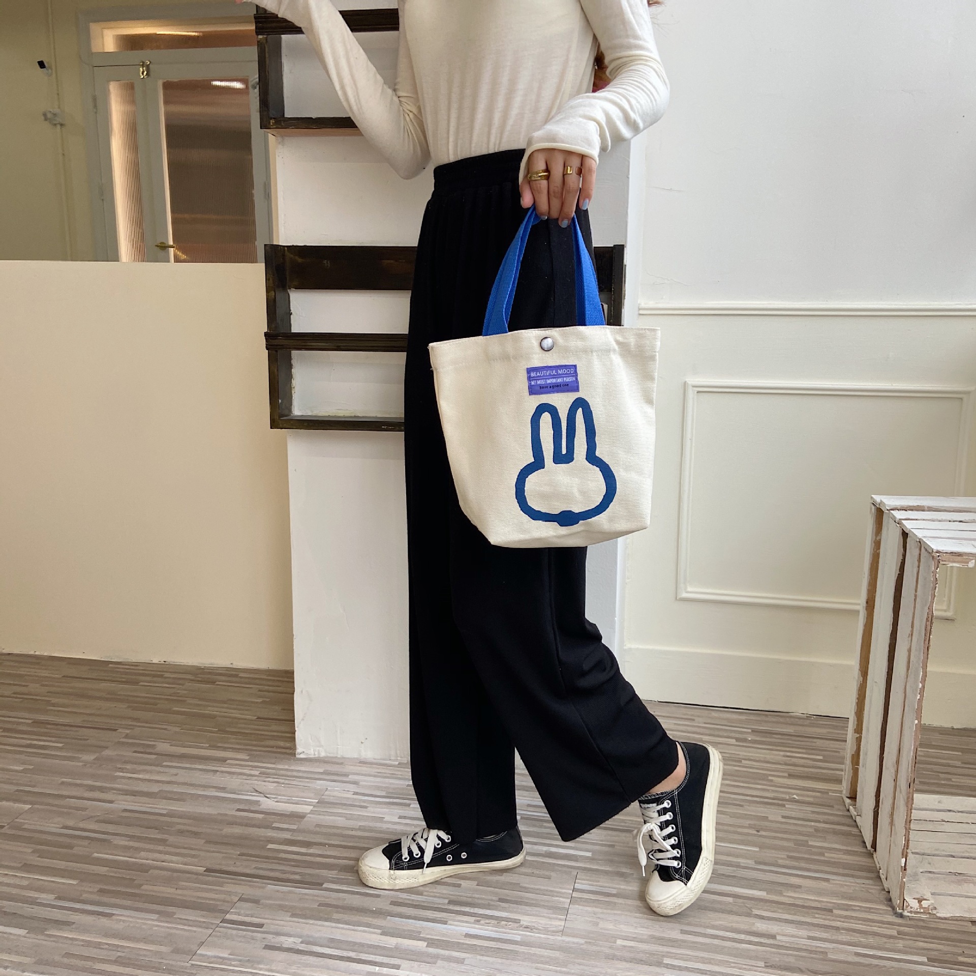 08312 Cartoon printed single-shoulder canvas bag, Japanese style, Korean version canvas bag, student large-capacity hand-held women's bag for commuting undefined