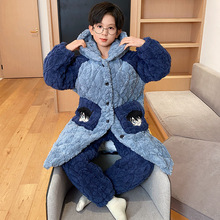 中长款三层夹棉加厚儿童冬款男孩睡衣2025新款男童珊瑚绒家居服