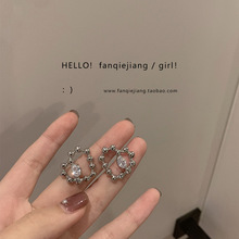 粉色個性鏤空愛心鋯石耳環耳釘女925銀針韓國小眾復古設計耳飾