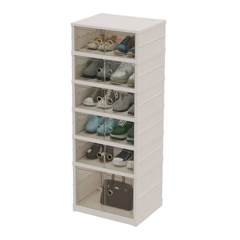 Caja de zapatos de almacenamiento doméstico con estante de zapatos plegable multifuncional sin instalación transparente multicapa ensanchada y móvil