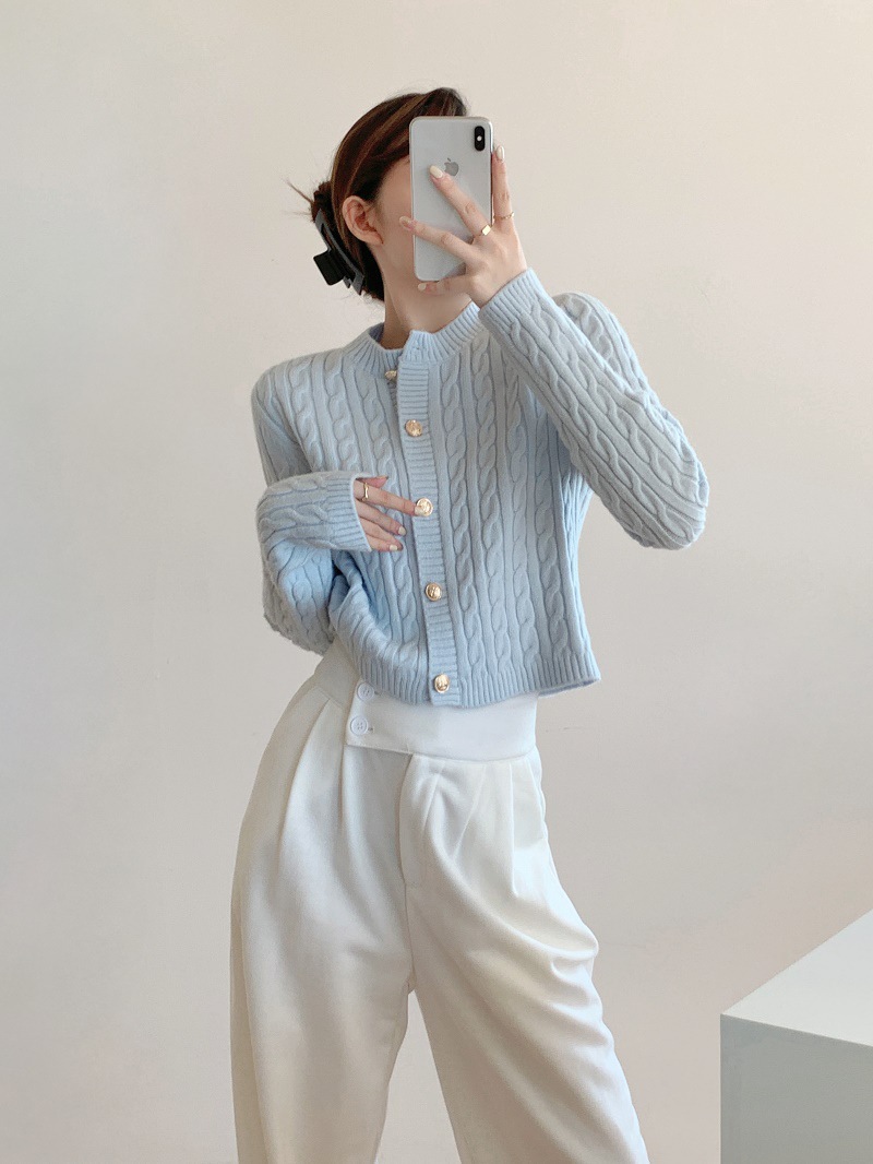 Cardigan de punto de torsión para mujeres primavera y otoño versátil coreano suave perezoso viento delgado suéter corto cardigan chaqueta para mujeres