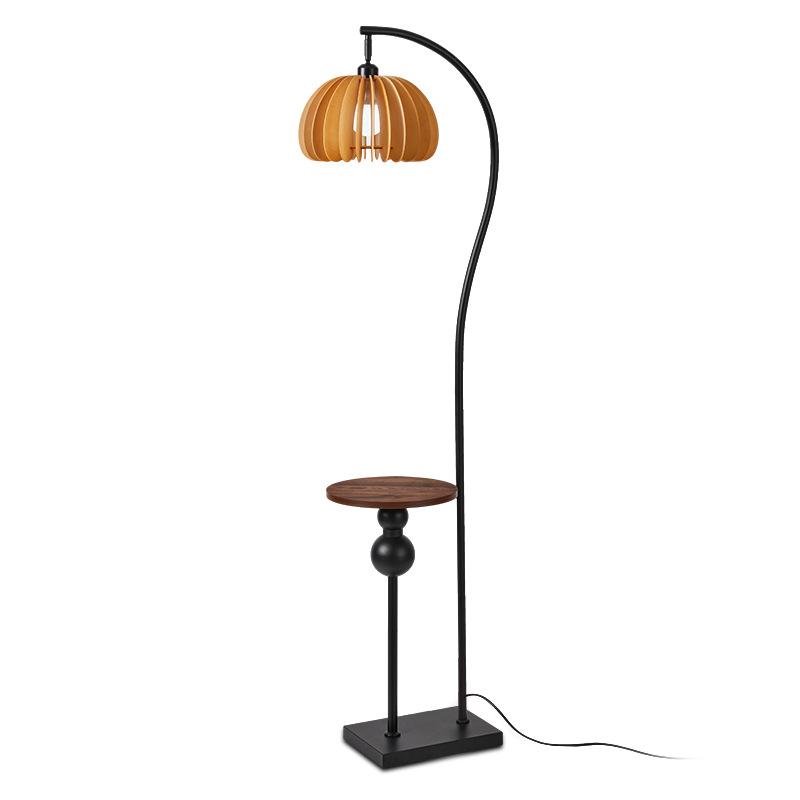 Lámpara de Pie con Repisa 488L de Hierro y Madera para Sala de Estar image 5