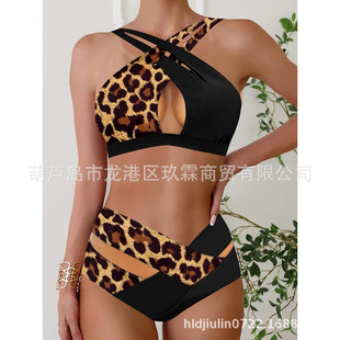 2025 Swimwear New Cross-Border Amazon European and American Triangle Halter Cross Bikini Split Large Size Women's Swimsuit