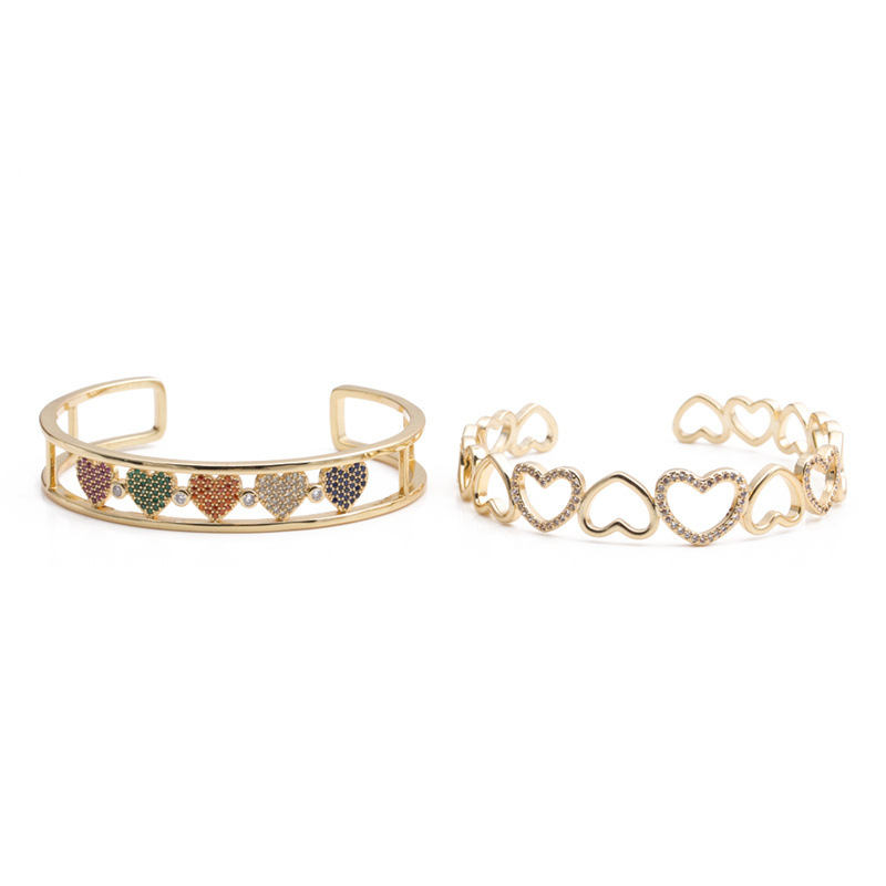 Fashion Heart-shape Colorful Zircon Copper Bracelet display picture 6