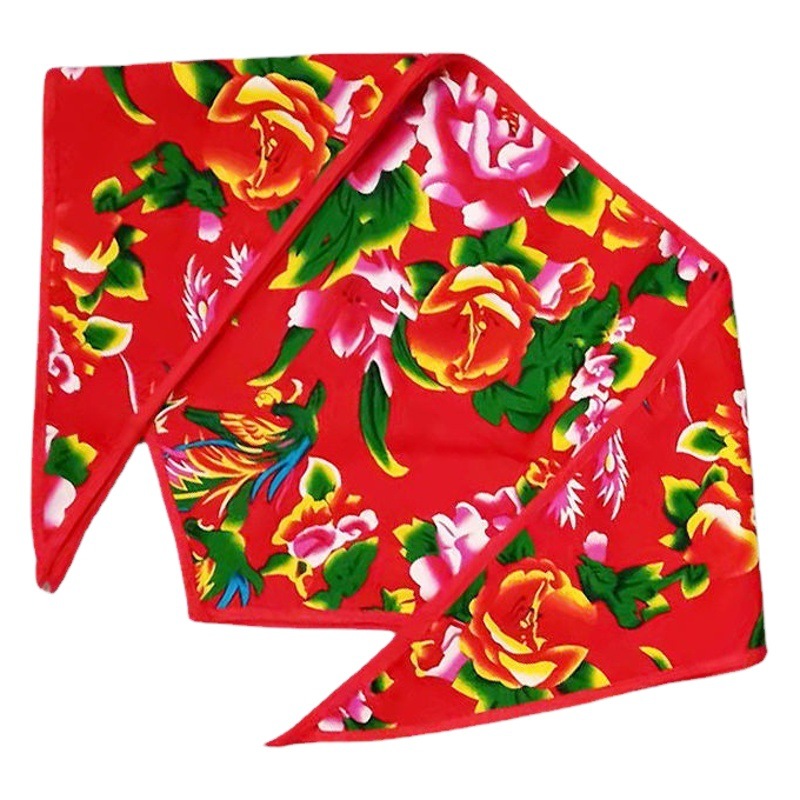 Northeast large flower cloth headscarf TikTok ethnic style scarf two-person performance triangle scarf waiter online celebrity hip hop