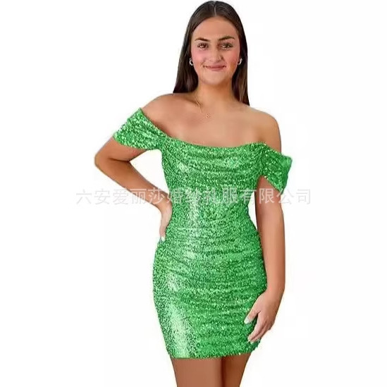 Foreign Trade Bride's Shiny Short Homecoming Dress 2026 Sequin Tight-Fitting Bodycon Spaghetti Strap Cocktail Dress