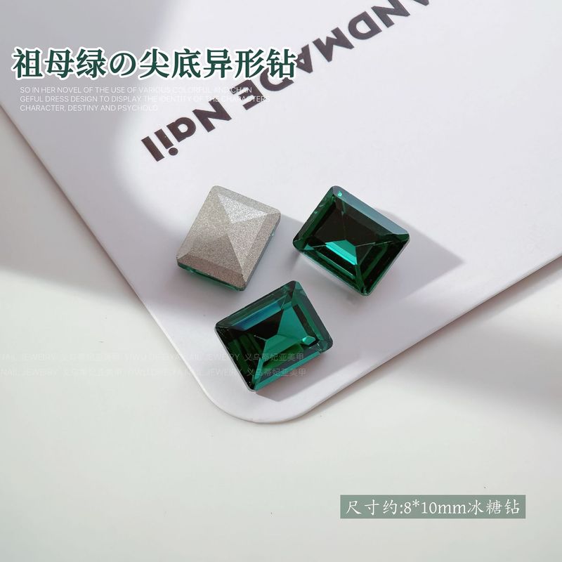 エメラルドフラットマニキュアダイヤモンドフラッシュグリーン長方形八角形馬の目水滴特殊形状ダイヤモンド宮殿スタイルマニキュアアクセサリー|undefined