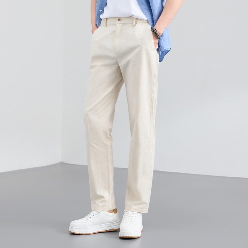 26 Summer Men's Cotton-Linen Light Luxury Casual Pants Breathable Skin-Friendly Elastic Loose Straight Pants Brand Men's Long Pants