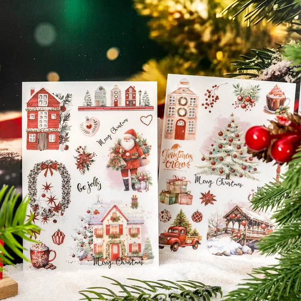 Tomato sauce girl Christmas theme PVC transfer stickers Christmas party series cross-border hand account decoration collage material
