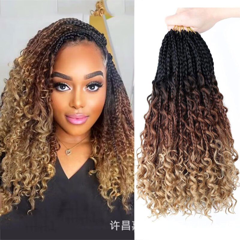 クロスボーダーヨーロッパとアメリカの許昌化学繊維ウィッグかぎ針編みヘア三つ編みフライズ 14inch ボックス三つ編み女神|undefined