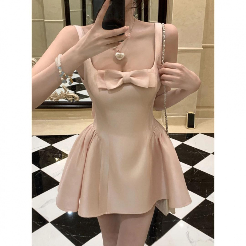 瑞茜·威瑟斯 优雅大小姐 甜美纯欲风显瘦蝴蝶结吊带连衣裙公主裙|undefined