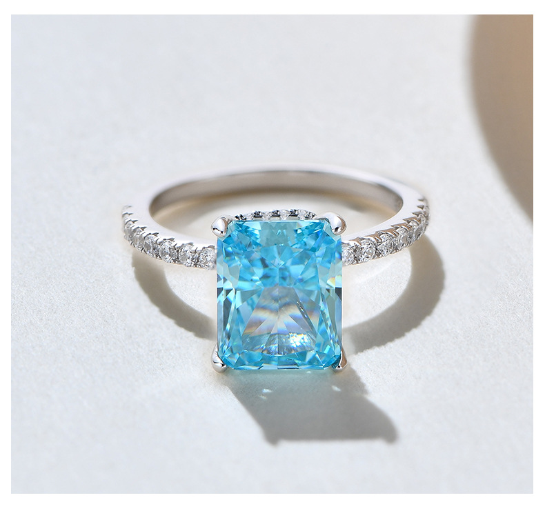 Luxurious Square Sterling Silver Plating Artificial Diamond Rings