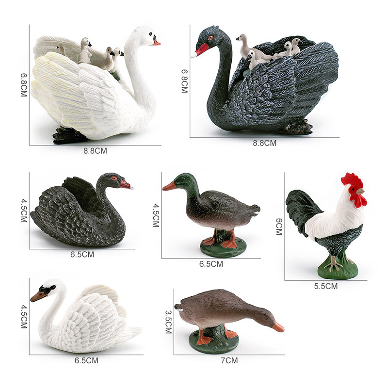 Simulación transfronteriza aves de corral animal modelo de pollo pato verde pato gris cisne blanco y negro gallo mesa juguete de decoración estática