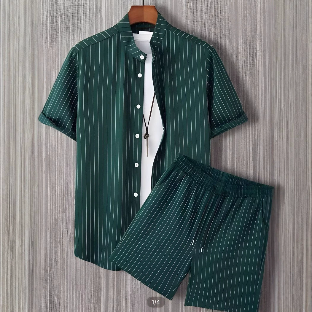 2025 Amazon TEMU популярный короткий рукав модный 3D принт гавайская рубашка с шортами мужской костюм