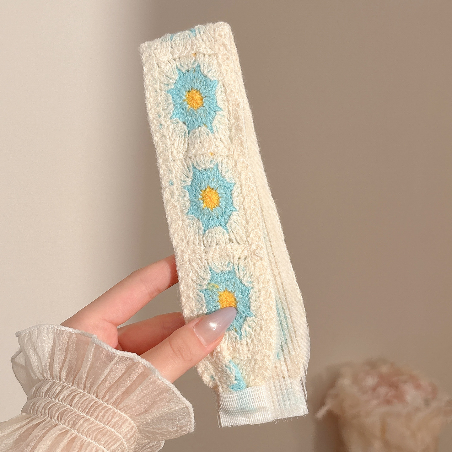 Flor francesa de punto frangeo pegatinas velcro pegatinas para el cabello de mujer no comprime el cabello correa de lavado de la cara banda de cabello tocado