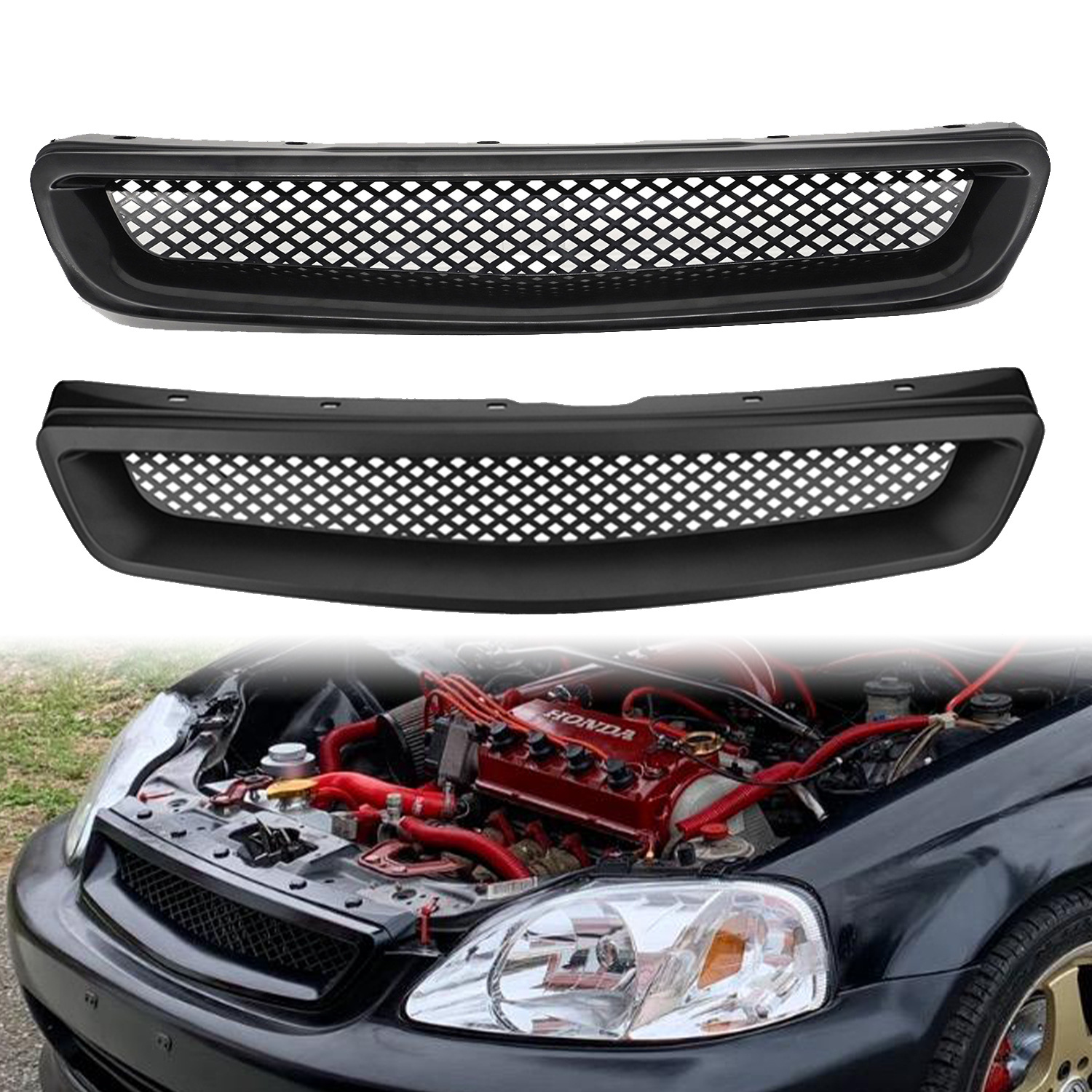 Car Modification Intake Grille Modification Suitable for Honda Civic 1996-98 Abs Carbon Pattern Cross-Border