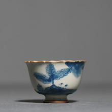 水墨山水手绘主人杯陶瓷仿古茶盏品茗杯中国风品茗杯喝茶功夫茶碗
