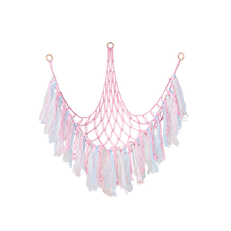 三角玩具ネットポケット手作り綿紐編みハンモックネットポケットぬいぐるみ収納壁ポケット吊りネットポケット|undefined