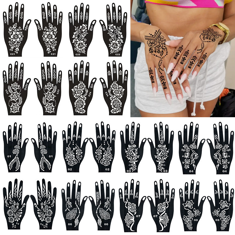 Cross-Border Palm Tattoo Sticker Template Indian Spray-Painted Cut Out Template Original Hand-Shaped Painted Juice Tattoo Hand Mask Temporary
