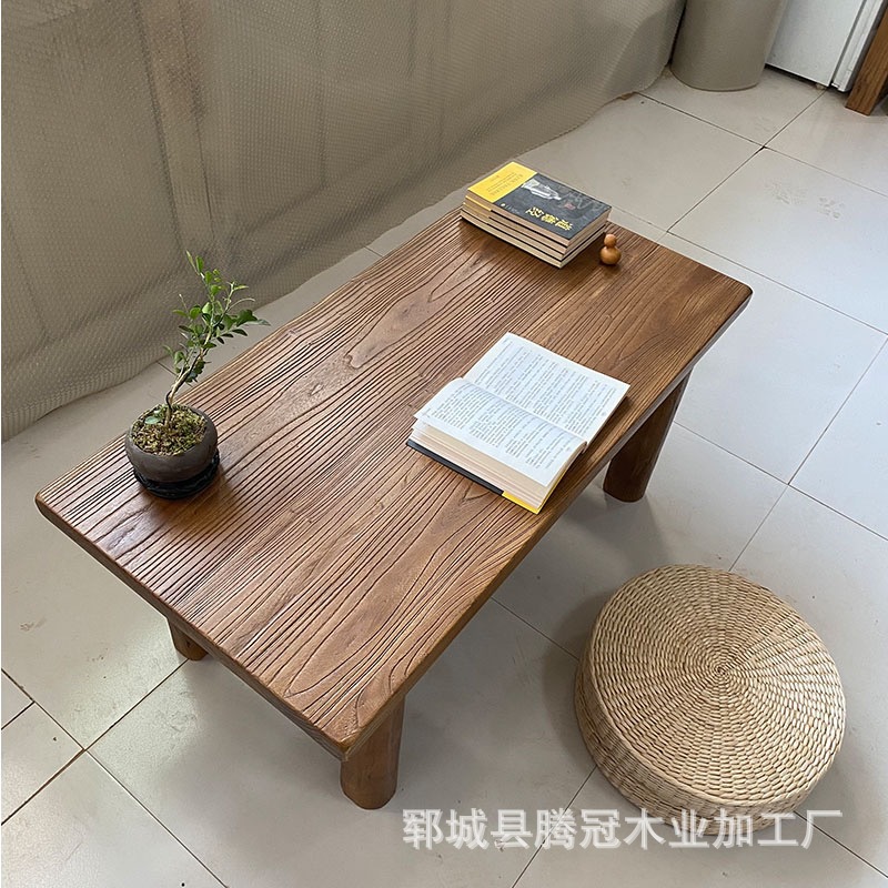 老榆木茶桌日式茶几实木小茶台榻榻米炕桌原木矮桌子飘窗茶几