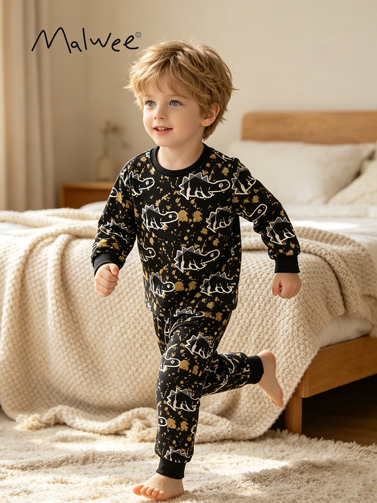 Traje de los muchachos malwee primavera y otoño ropa para el hogar de los niños europeos y americanos guapos de dos piezas cuello redondo impreso ropa para niños