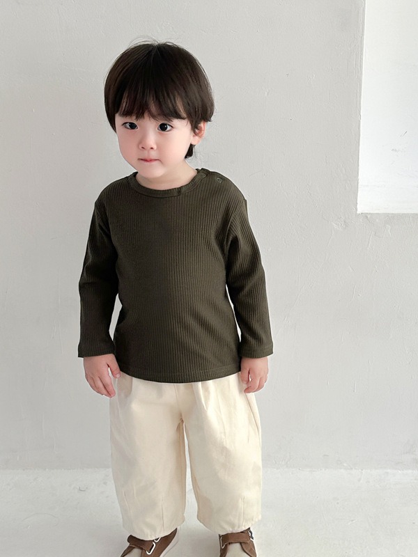 (Base de algodón Shu) básica de color sólido a juego superior otoño niños y niñas básica de algodón a juego ropa base para niños