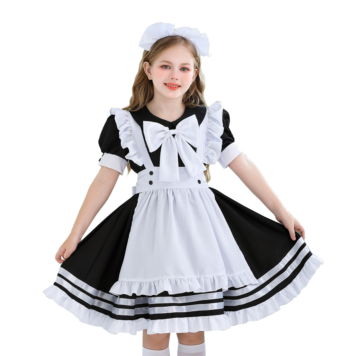 Japanese Lotte Girls Black Maid Dress Children's Wear Lori Cute Lolita dress Children Princess Lolita