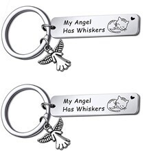 跨境热销My Angel Has Whiskers猫纪念礼品天使挂坠不锈钢钥匙扣0