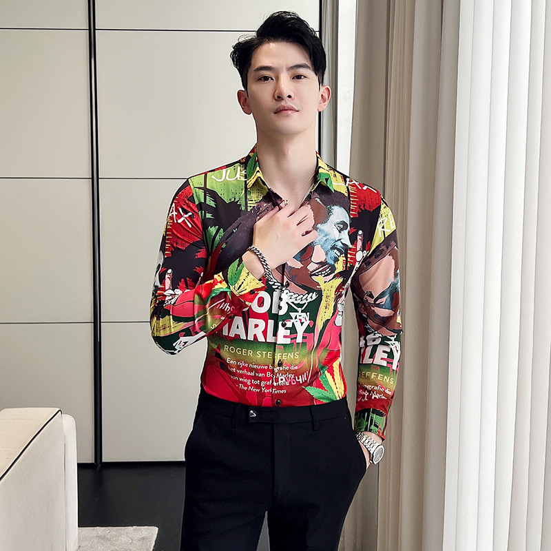 Comercio exterior transfronterizo Amazon nueva camisa europea y americana camisa popular camisa de manga larga impresa personalizada para hombres 2818