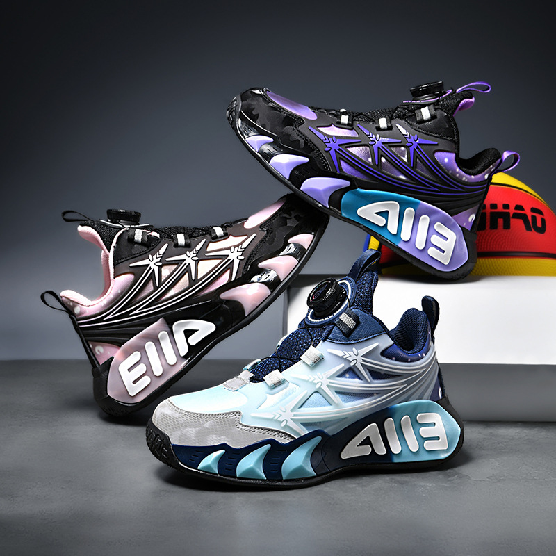 Nuevo primavera y otoño zapatos de cuero antideslizantes zapatos de baloncesto zapatos para niños - zapatos de baloncesto ligeros de cuero sintético