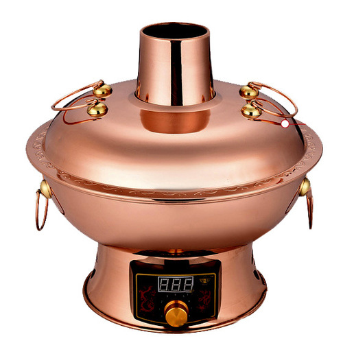 Pure copper electric carbon two-in-one hot pot with thick display plug-in copper hot pot antique pure copper pot household Siamese hot pot