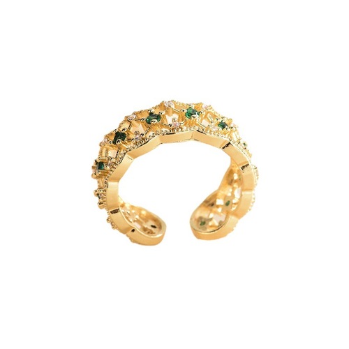 European and American fashion emerald diamond ring tail ring for women simple hollow adjustable opening one-size-fits-all accessories wholesale