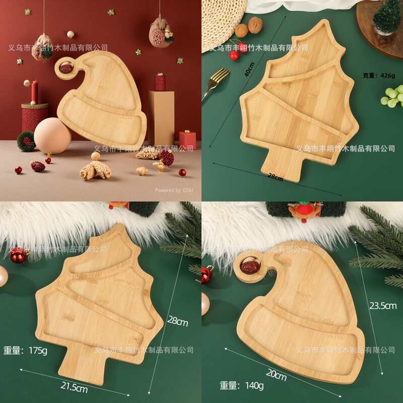 Cross-Border Christmas Tree Bamboo Dessert Fruit Plate Christmas Atmosphere Decoration Portable Dried Fruit Tray Party Party