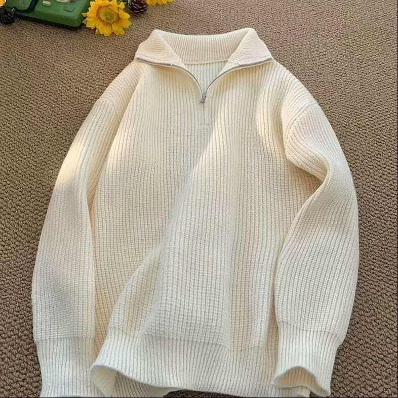 Inspirierter Polo-Strickpullover mit halbem Reißverschluss – Lässiger Oversize-Pullover für Herren (M-3XL, Stretch & pflegeleicht, Streetwear-Basic)_voghion.com