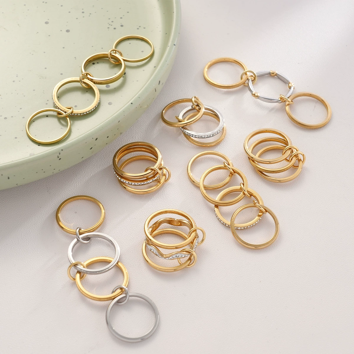 Европейские и американские многослойные кольца из нержавеющей стали с цветными блоками для женщин, креативные стильные модные кольца из 18-каратного золота с бриллиантами в стиле INS