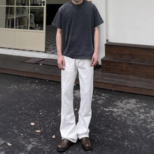 纯白色美式高街vibe修身显瘦加长高个子垂感休闲百搭微喇牛仔裤男
