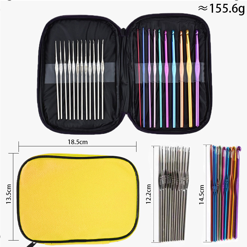 DIY principiantes fabricantes cubierta de cuero ganchillo de color acrílico conjunto de 22 ganchillo de metal conjunto de ganchillo de hierro