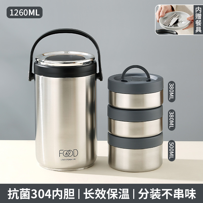 Aislamiento térmico 304 oficina de acero inoxidable alumno caja de almuerzo portátil de gran capacidad con cubiertos sellado a prueba de fugas olla