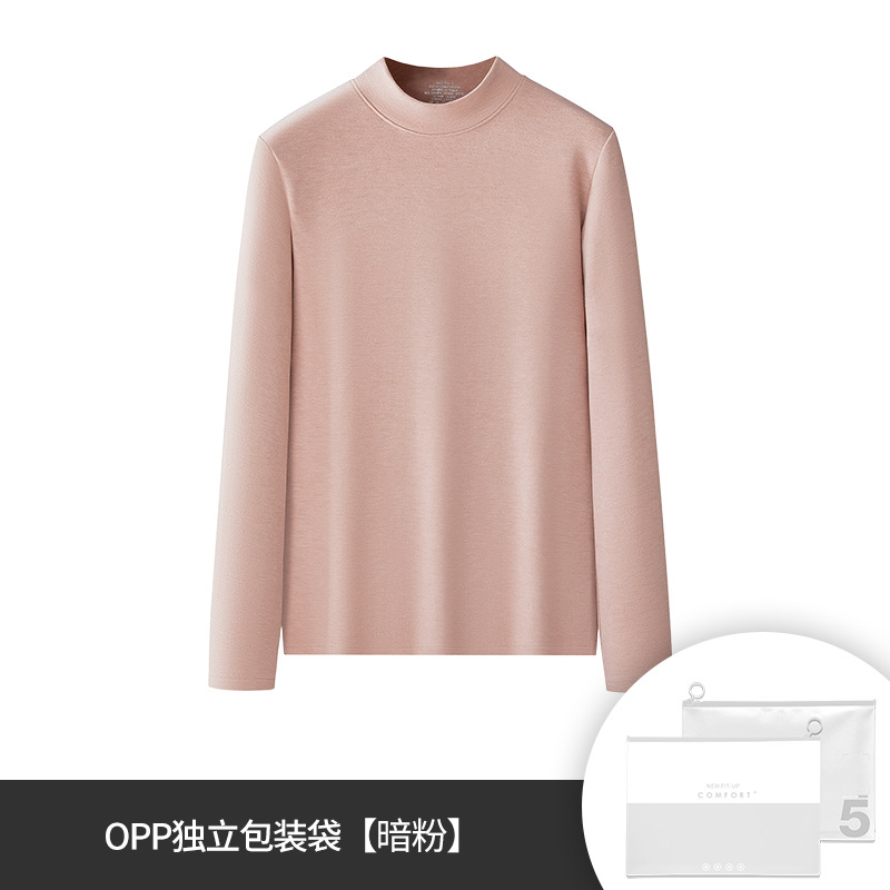 [Contiene seda] Nueva ropa de abrigo de cuello medio alto de lana para mujer transfronteriza de otoño e invierno, color sólido más camisa de fondo grueso de terciopelo