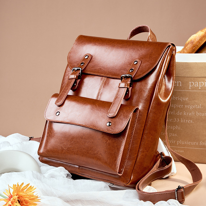 Genuine Leather Backpack Women's Wear-resistant Cowhide Computer Backpack College Style 14 Inch Large Capacity British Retro Unisex Full Leather Genuine Leather Backpack Women's Wear-resistant Cowhide Computer Backpack College Style 14 Inch Large Capacity British Retro Unisex Full Leather