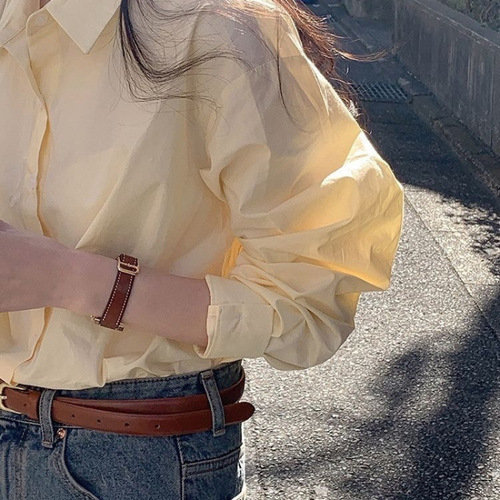 Chic Cotton Shirt Women's Top 2025 Korean Version Long Sleeve 100% Cotton Casual Layering High-End Luxurious Blouse